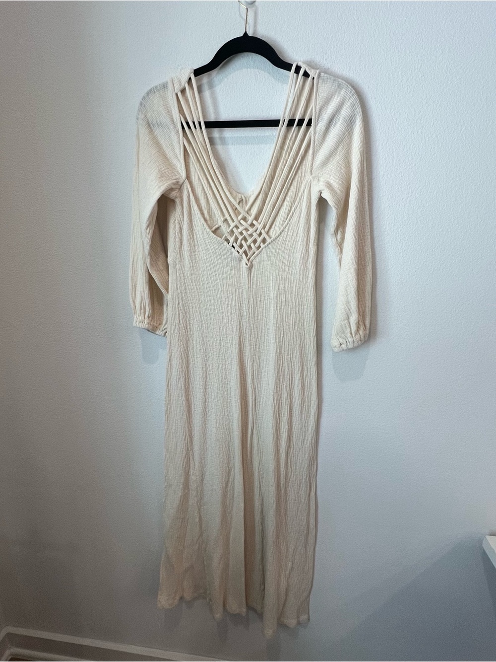 Free People Cream Maxi Dress with Lattice V-Neck